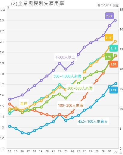 企業規模別実雇用率